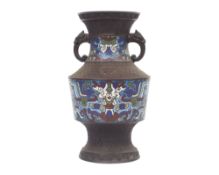 A CHINESE ARCHAIC STYLE BRONZE AND CLOISONNE ENAMEL VASE