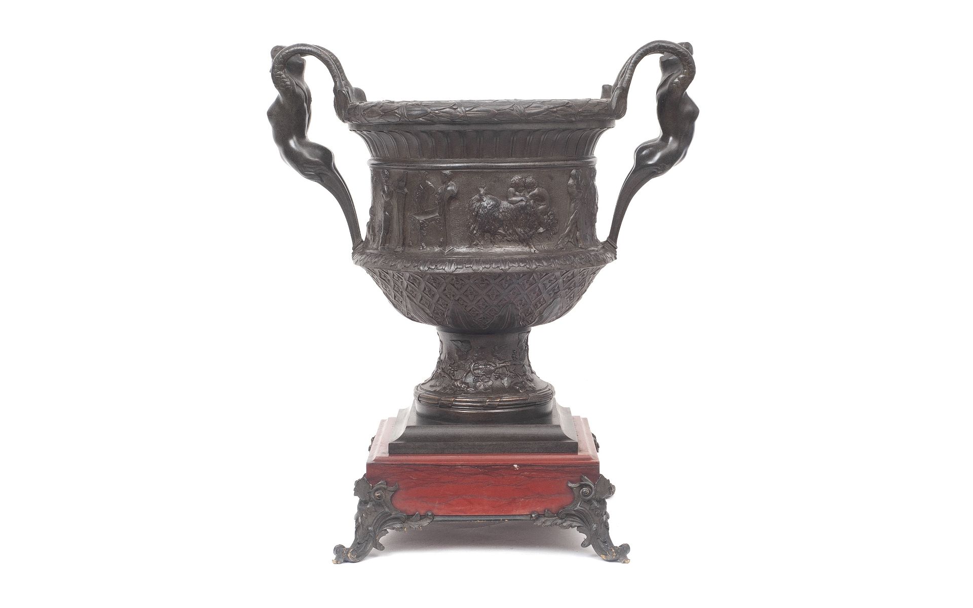 A LARGE 19TH CENTURY BRONZE AND ROUGE MARBLE CLASSICAL URN - Image 3 of 6
