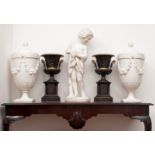 A FINE PAIR OF 19TH CENTURY ITALIAN CARRARA MARBLE URNS