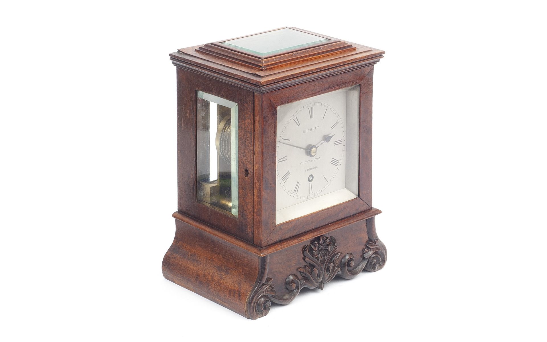 A MID 19TH CENTURY ENGLISH FOUR GLASS LIBRARY CLOCK SIGNED 'BENNETT, 65 CHEAPSIDE' - Image 2 of 3