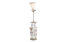 A LATE 19TH CENTURY CHINESE PORCELAIN FAMILLE ROSE LAMP BASE