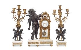 AN EARLY 20TH CENTURY FRENCH FIGURAL CLOCK GARNITURE