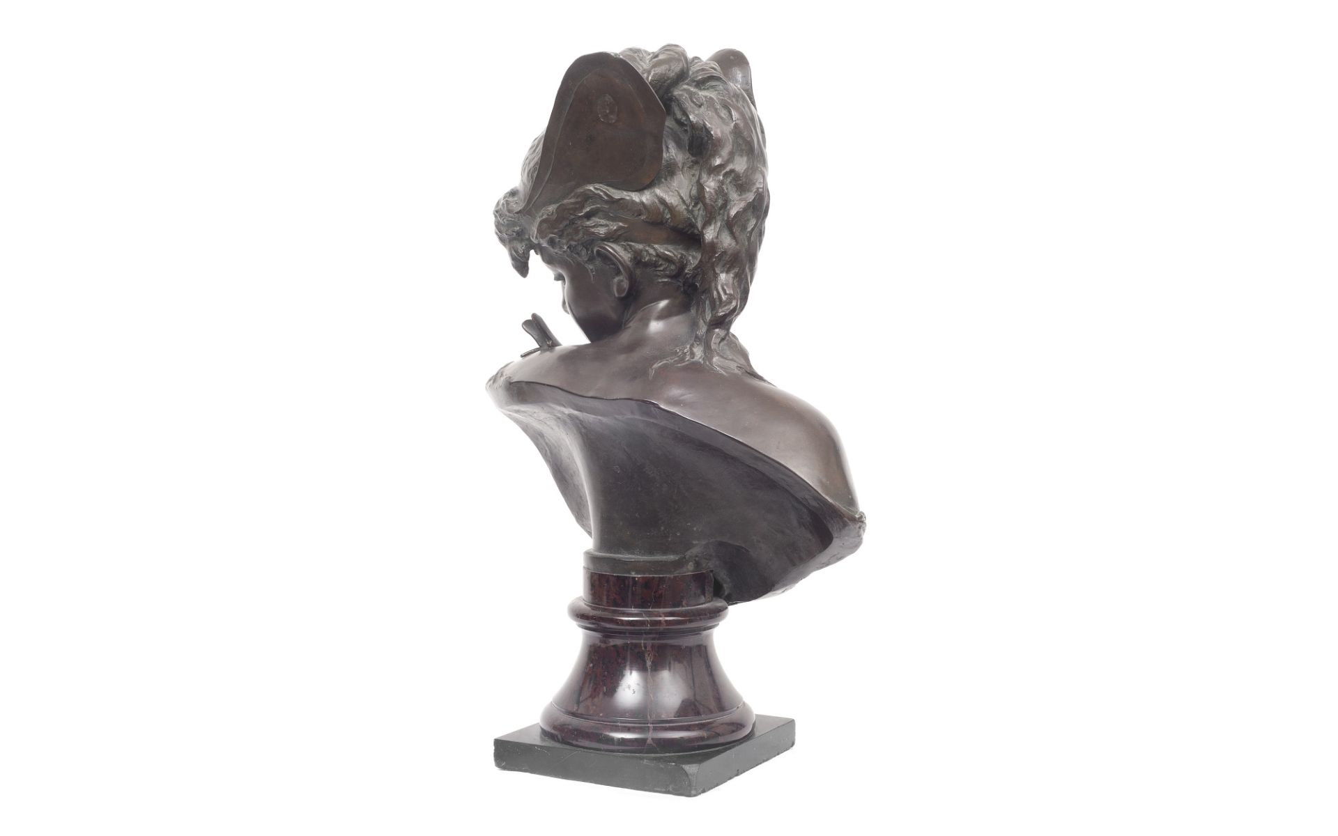 HELENE BERTAUX (FRENCH, 1825-1909): A BRONZE BUST OF A GIRL WITH DRAGON FLY - Image 3 of 6