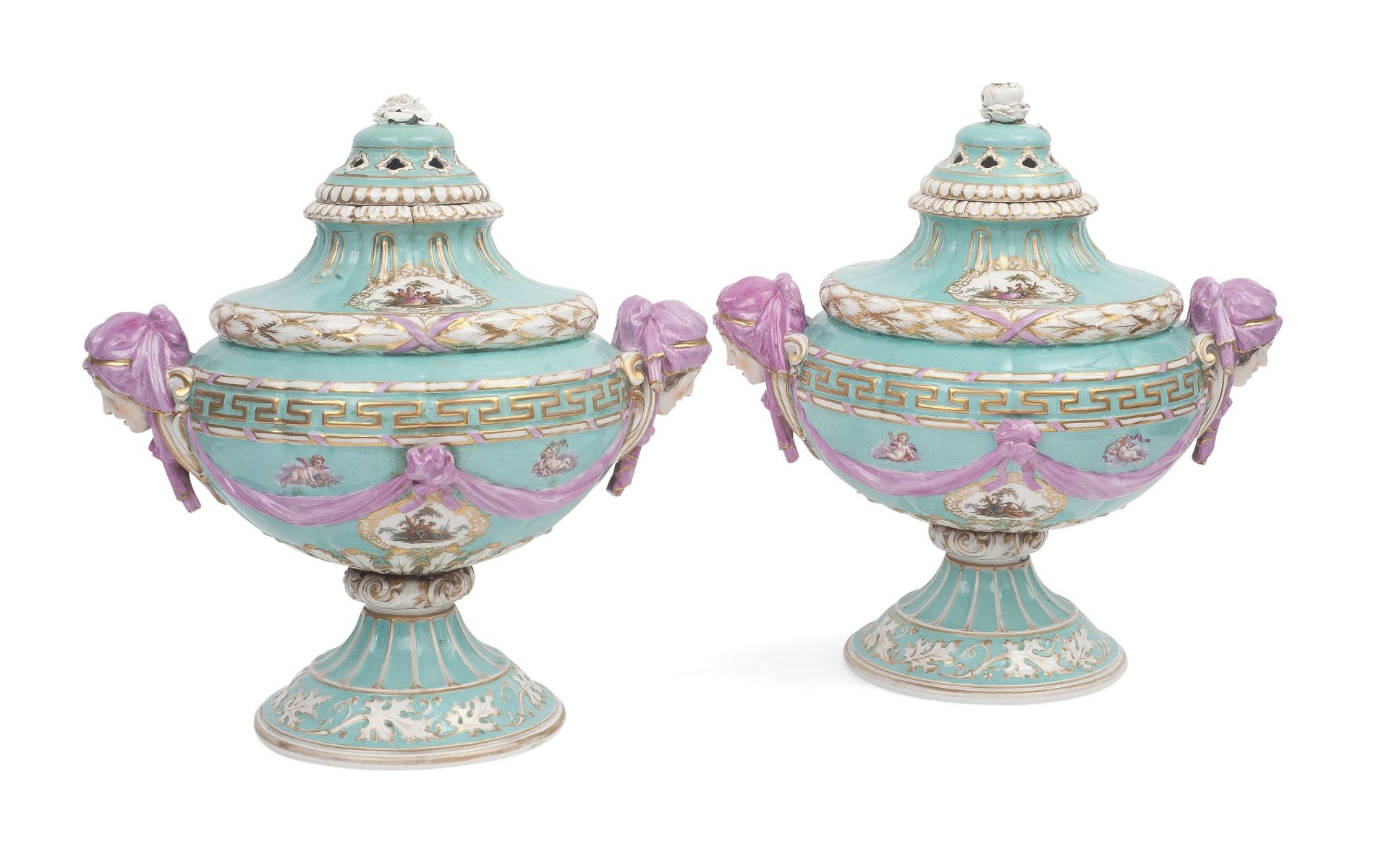 A PAIR OF LATE 19TH CENTURY BERLIN PORCELAIN VASES AND COVERS