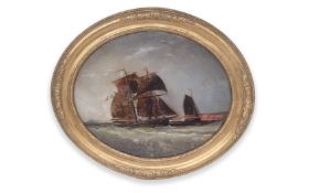 A LATE 19TH CENTURY REVERSE GLASS PAINTING OF A NAPOLEONIC SHIP