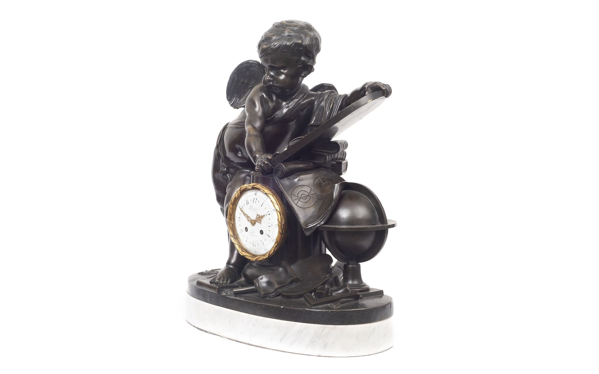 A FINE AND LARGE 19TH CENTURY BRONZE FIGURAL CLOCK SIGNED DENIERE, PARIS, CIRCA 1870 - Image 2 of 5