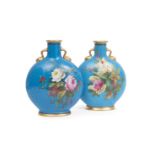 CHRISTOPHER DRESSER (1834-1904): A NEAR PAIR OF MINTON MOON FLASK VASES