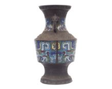 A CHINESE ARCHAIC STYLE BRONZE AND ENAMEL VASE