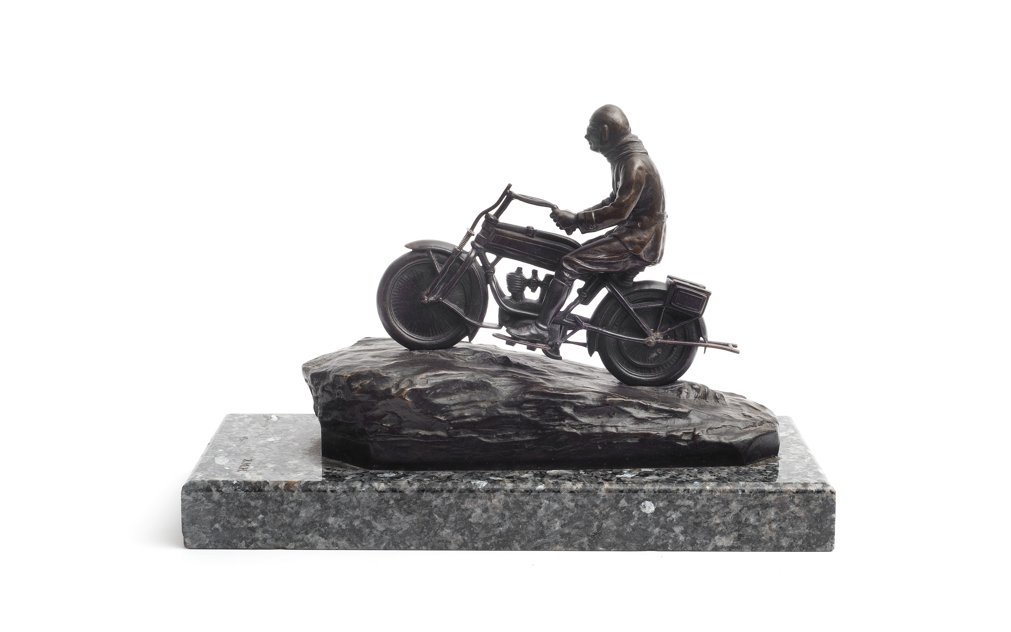 AN ART DECO PERIOD AUSTRIAN BRONZE MODEL OF A MAN ON A MOTORCYCLE - Image 2 of 3