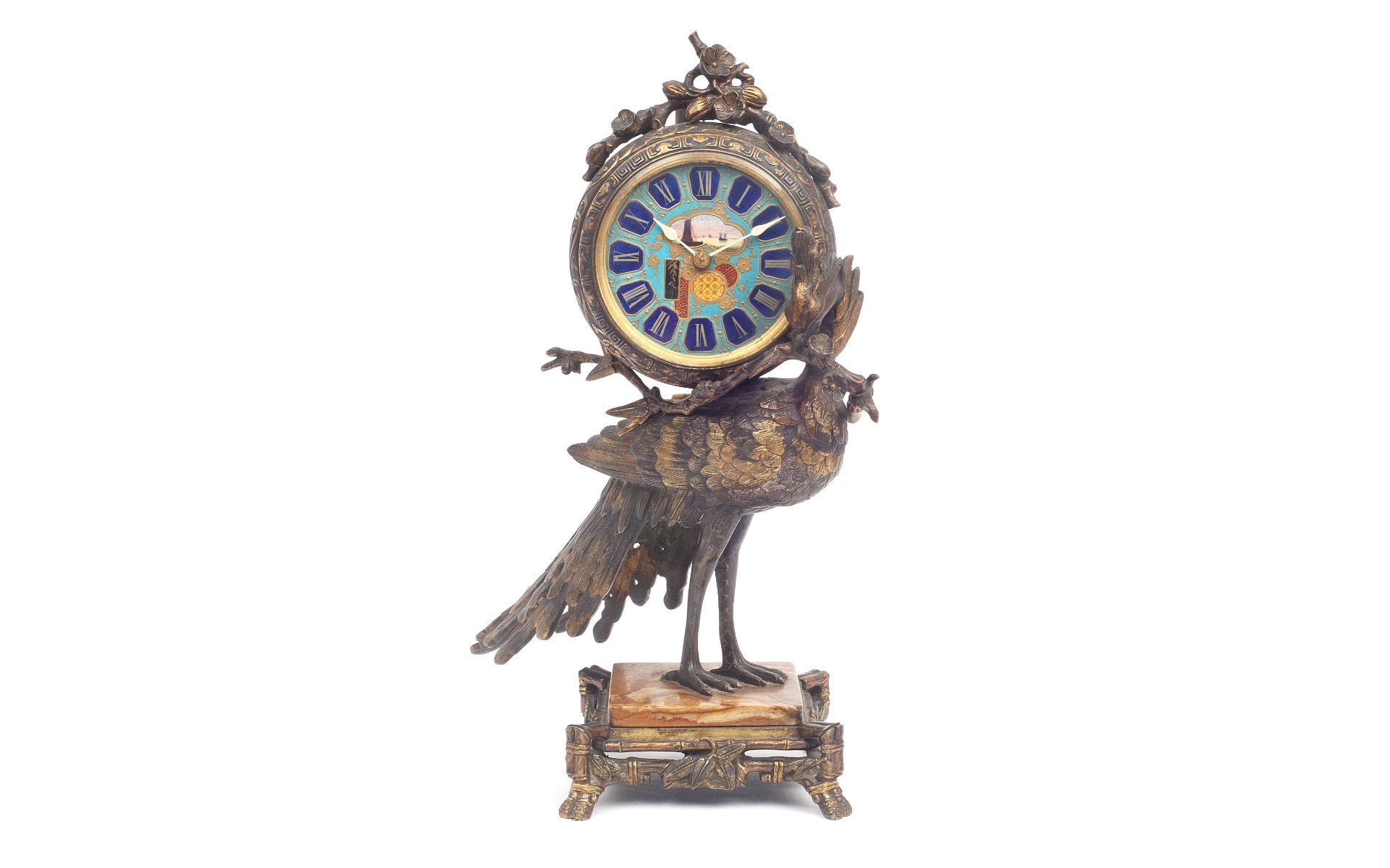 ATTRIBUTED TO L'ESCALIER DE CRISTAL, PARIS: A FINE LATE 19TH CENTURY FRENCH PEACOCK CLOCK