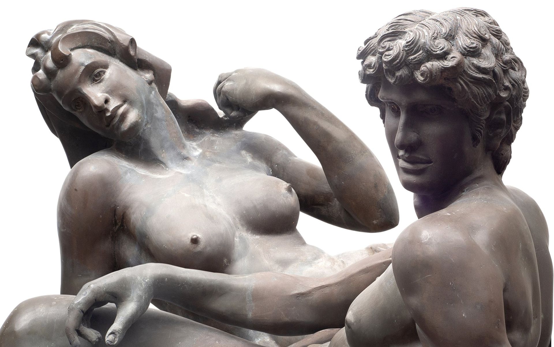 A PAIR OF NEAR LIFE SIZE BRONZE FIGURES OF DAY AND NIGHT AFTER MICHELANGELO - Image 3 of 4