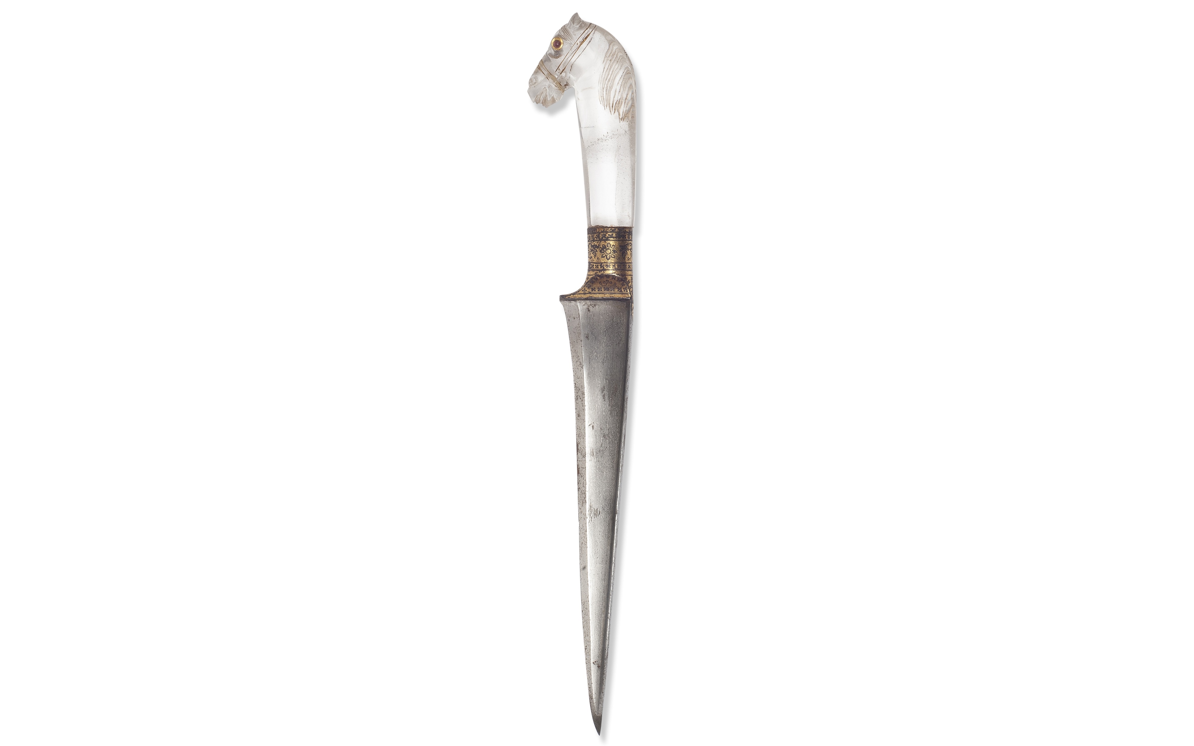 AN 18TH / 19TH CENTURY MUGHAL ROCK CRYSTAL HORSE HEAD DAGGER (PESHKABZ) - Image 2 of 3