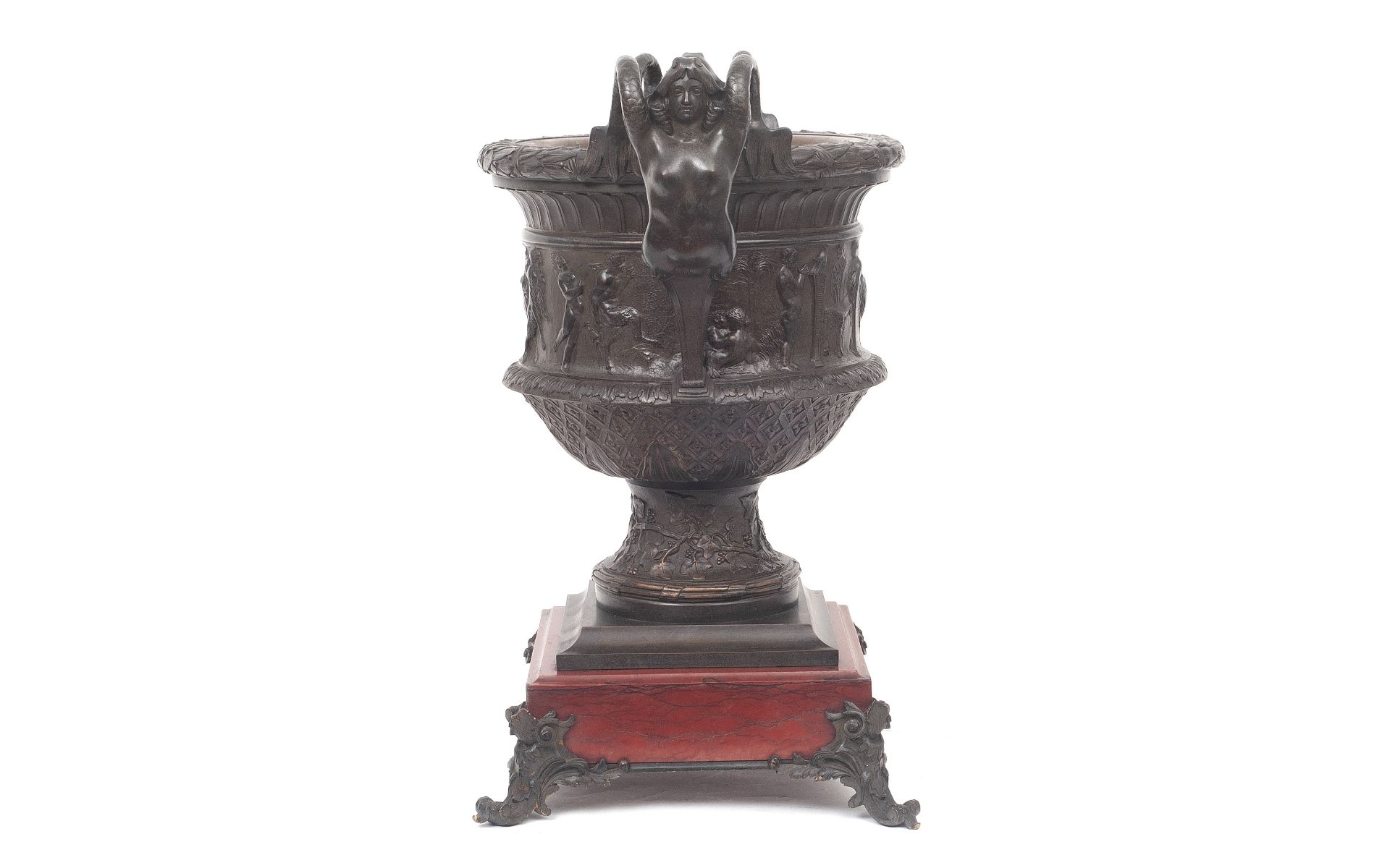 A LARGE 19TH CENTURY BRONZE AND ROUGE MARBLE CLASSICAL URN - Image 2 of 6