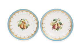 A MINTON PORCELAIN FRUIT PLATE TOGETHER WITH ANOTHER