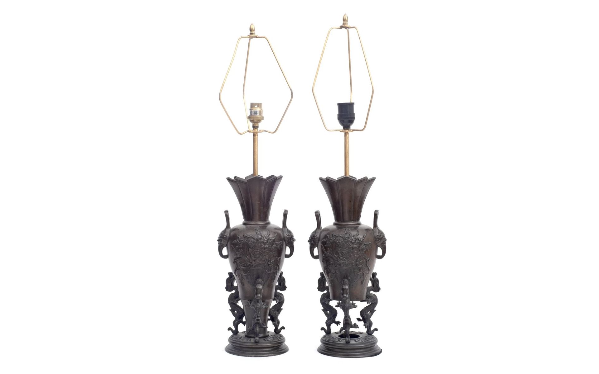 A PAIR OF JAPANESE MEIJI PERIOD BRONZE LAMP BASES
