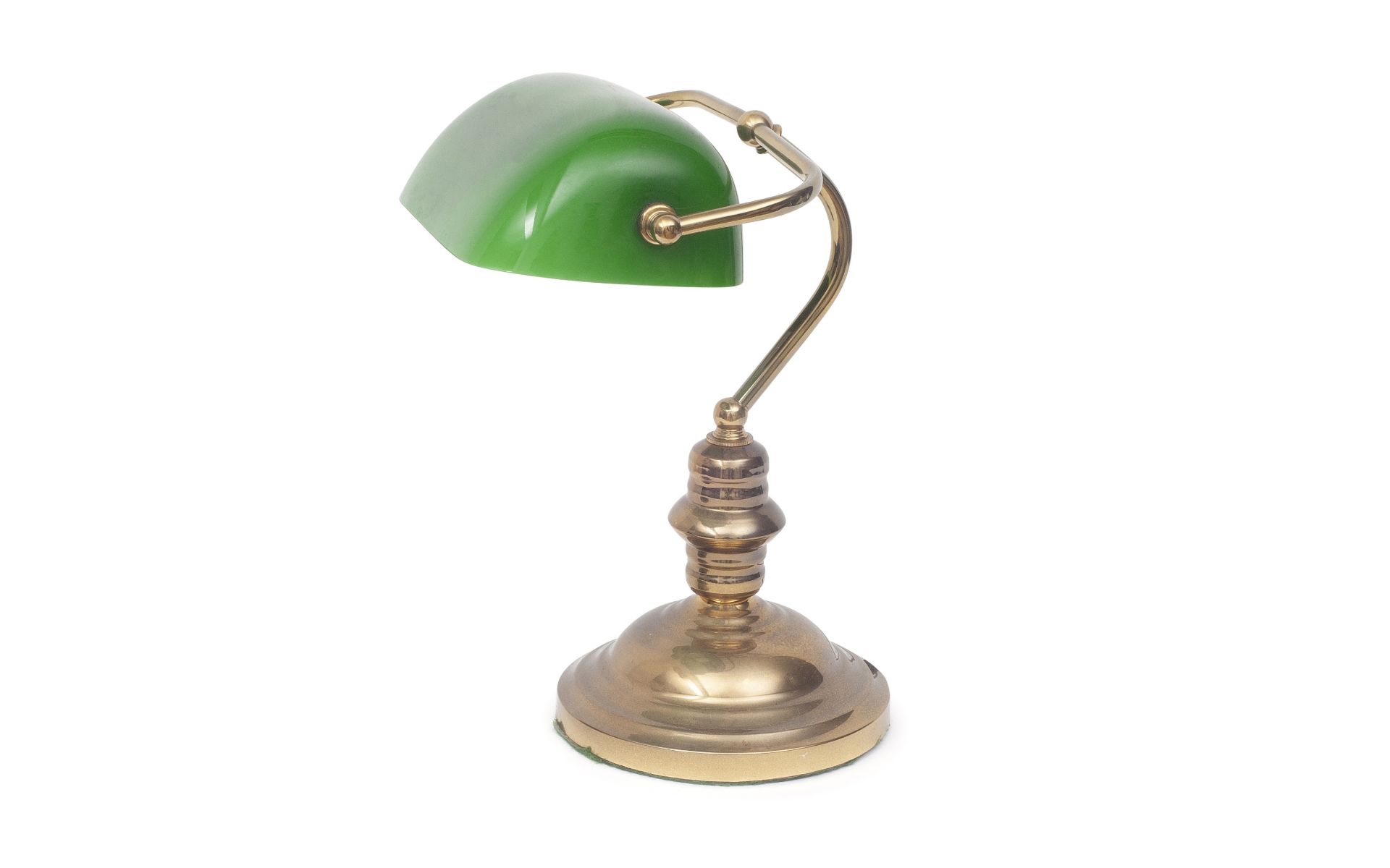 AN ART DECO STYLE BRASS AND GREEN GLASS DESK LAMP - Image 2 of 2