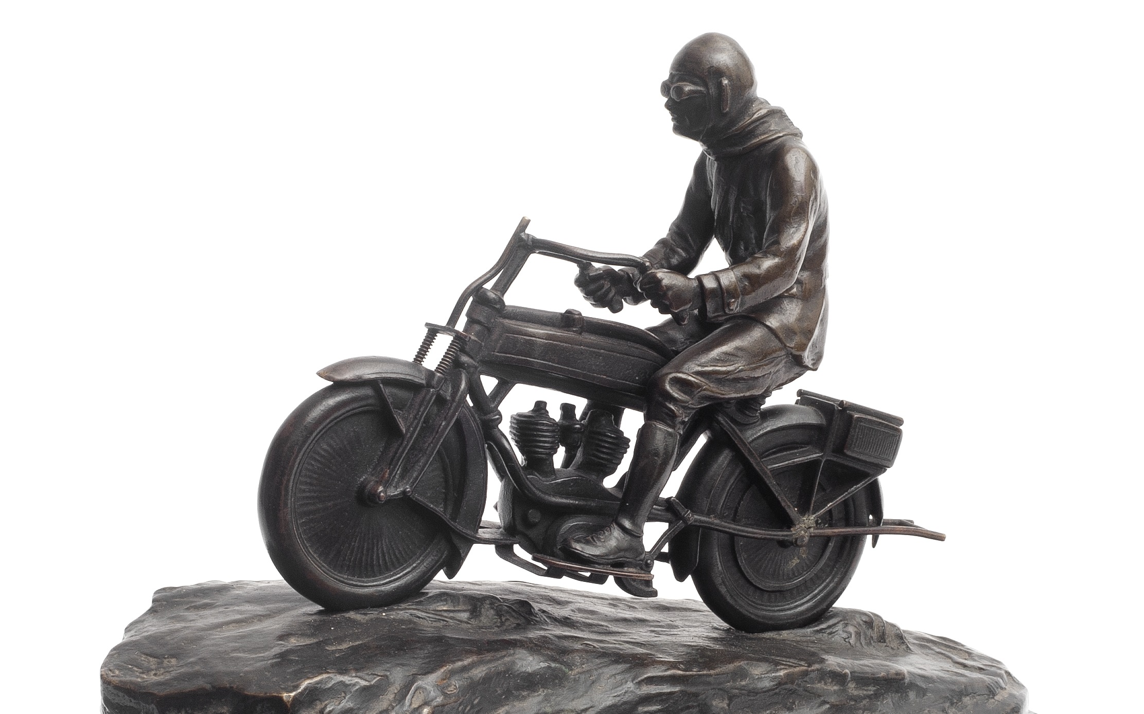 AN ART DECO PERIOD AUSTRIAN BRONZE MODEL OF A MAN ON A MOTORCYCLE - Image 3 of 3