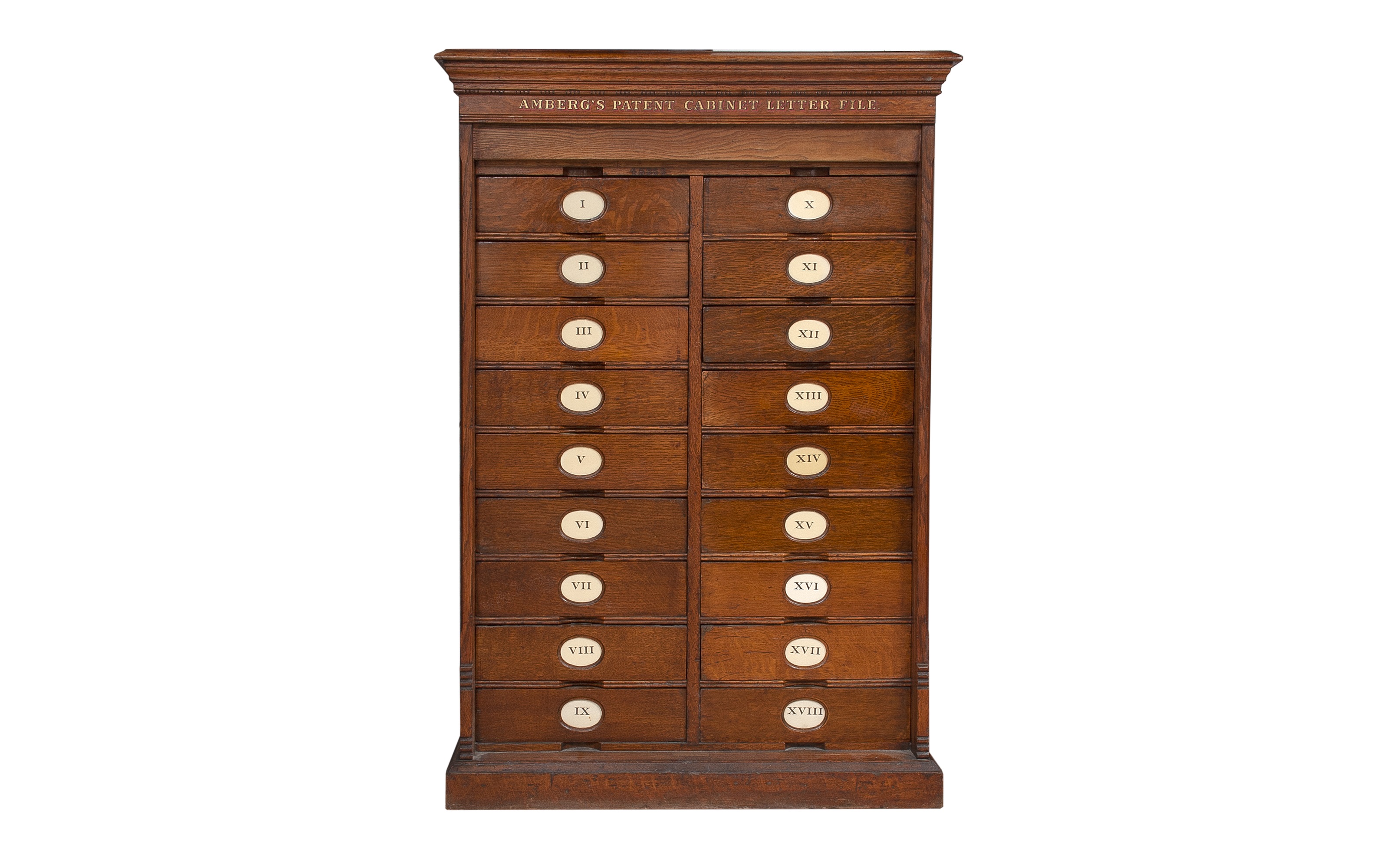 A LATE 19TH CENTURY OAK AMBERG'S PATENT CABINET LETTER FILE, NO. 45869