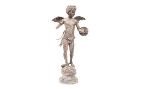 AFTER AUGUSTE MOREAU (FRENCH, 1834-1917) A PATINATED METAL FIGURE OF CUPID