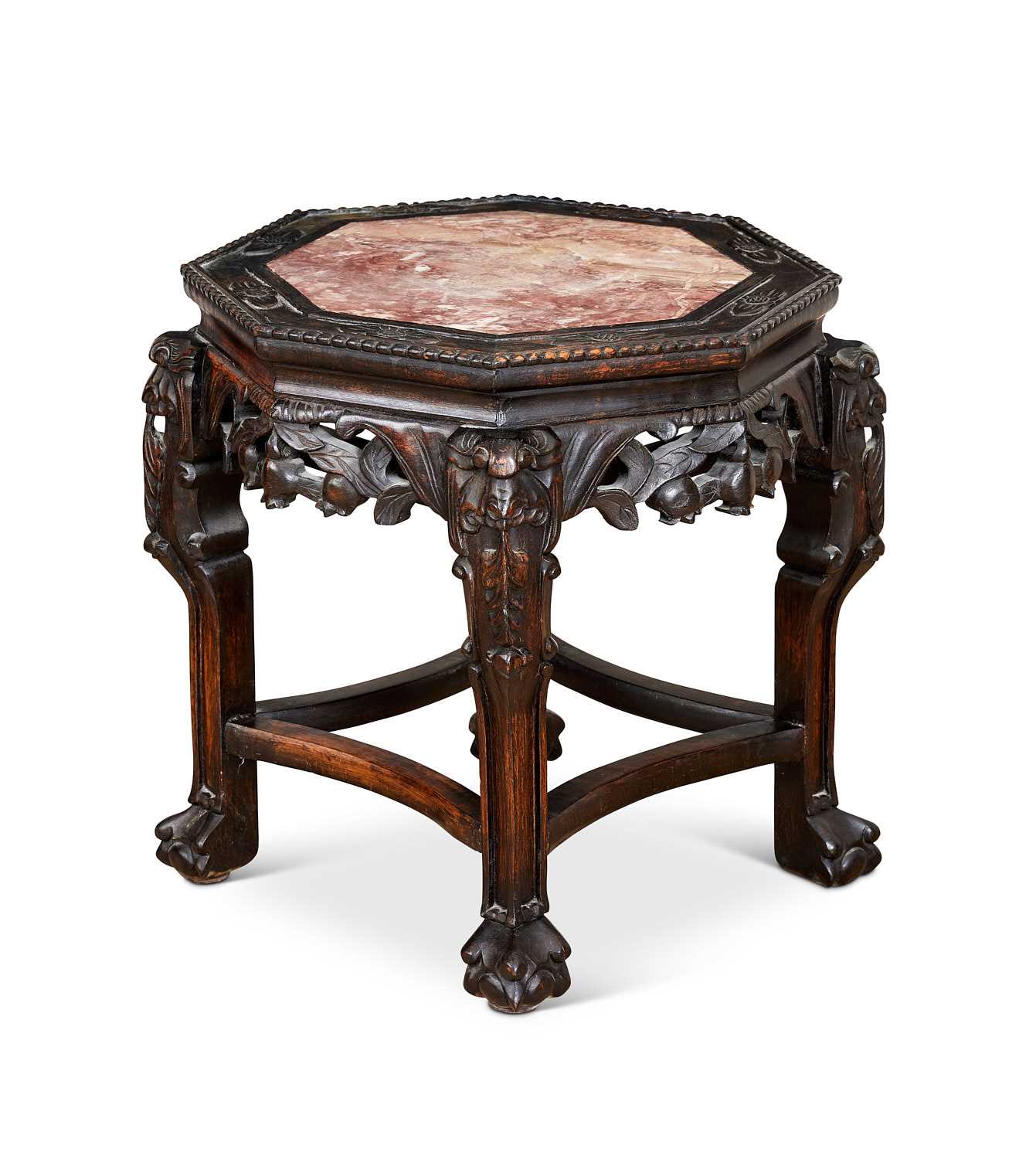 A CHINESE HARDWOOD AND MARBLE MOUNTED OCCASIONAL TABLE