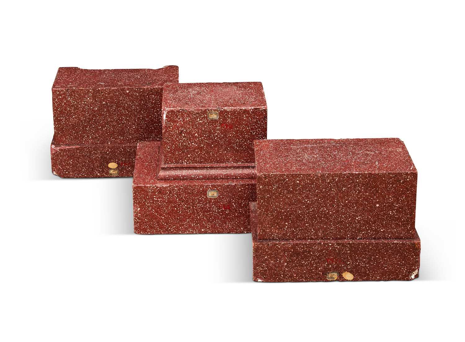 THREE SIMULATED PORPHYRY SCAGLIOLA PLINTHS