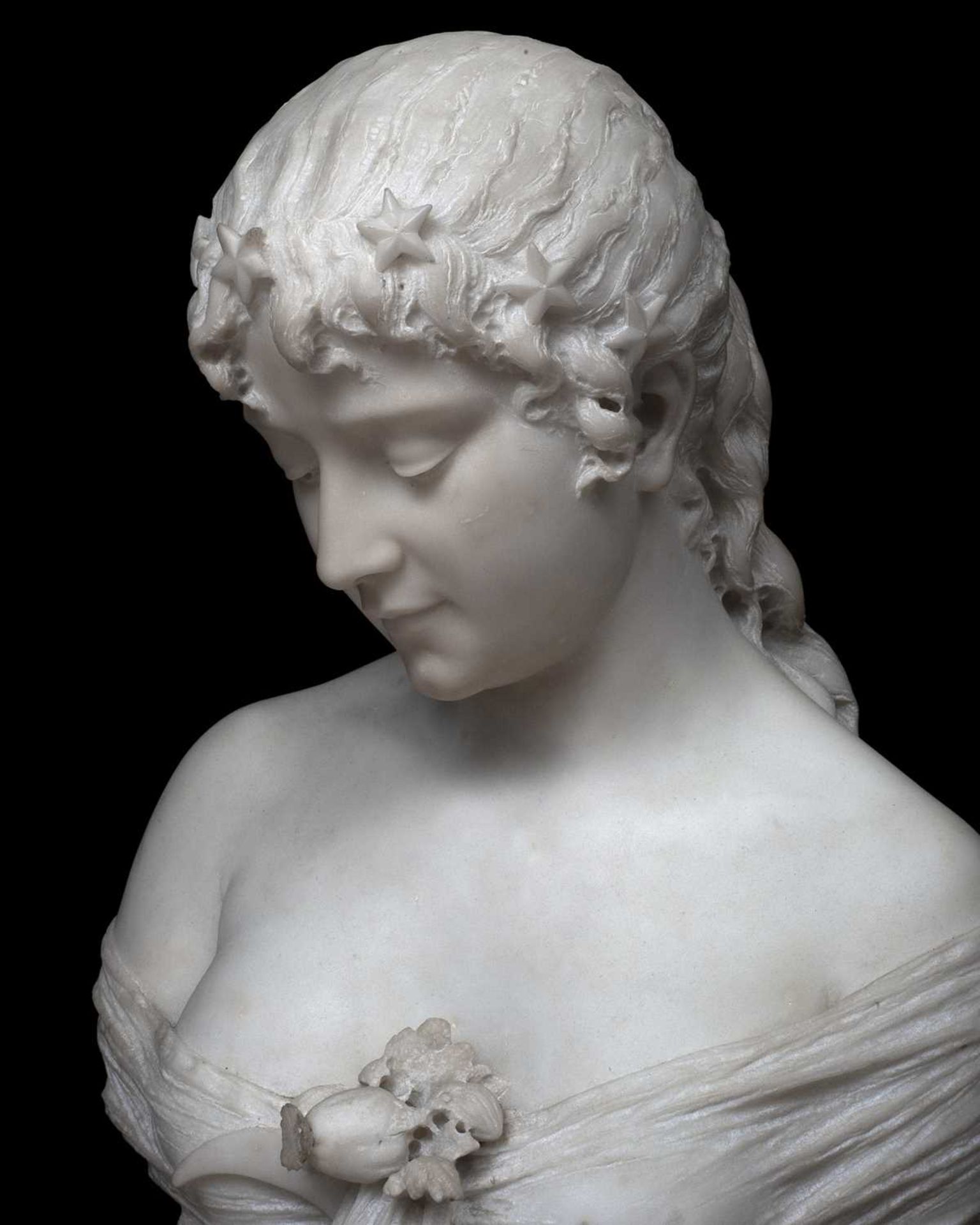 CESARE LAPINI (ITALIAN, 1848-1893): A FINE MARBLE BUST OF A MAIDEN REPRESENTING NIGHT - Image 2 of 5