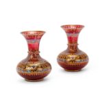 A FINE PAIR OF 19TH CENTURY ENAMELLED AND GILT DECORATED GLASS VASES FOR THE RUSSIAN MARKET