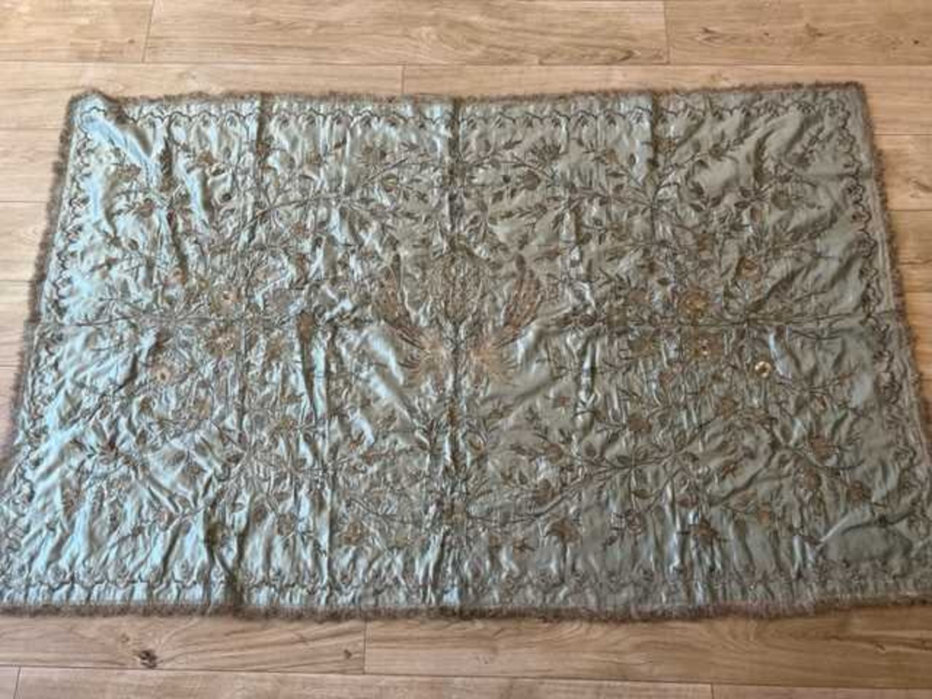 A 19TH CENTURY OTTOMAN GOLD AND SILVER THREAD EMBROIDERED BANNER - Image 6 of 18