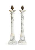 A PAIR OF ALABASTER CORINTHIAN COLUMN LAMP BASES