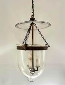 A REGENCY STYLE GLASS HALL LANTERN OR HUNDI LAMP