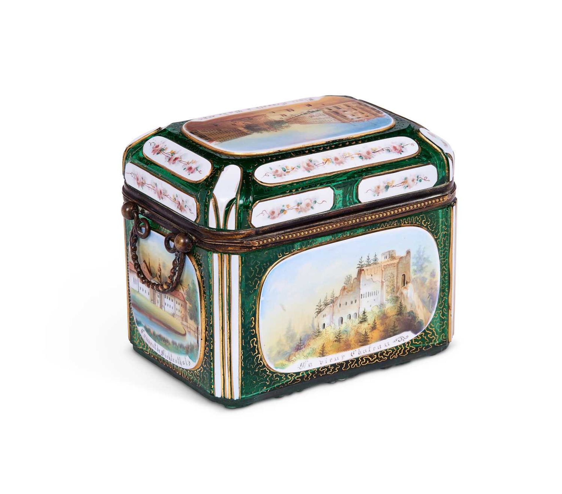 A FINE 19TH CENTURY BOHEMIAN OVERLAY GLASS CASKET PAINTED WITH SCENES OF BADEN-BADEN - Image 2 of 2