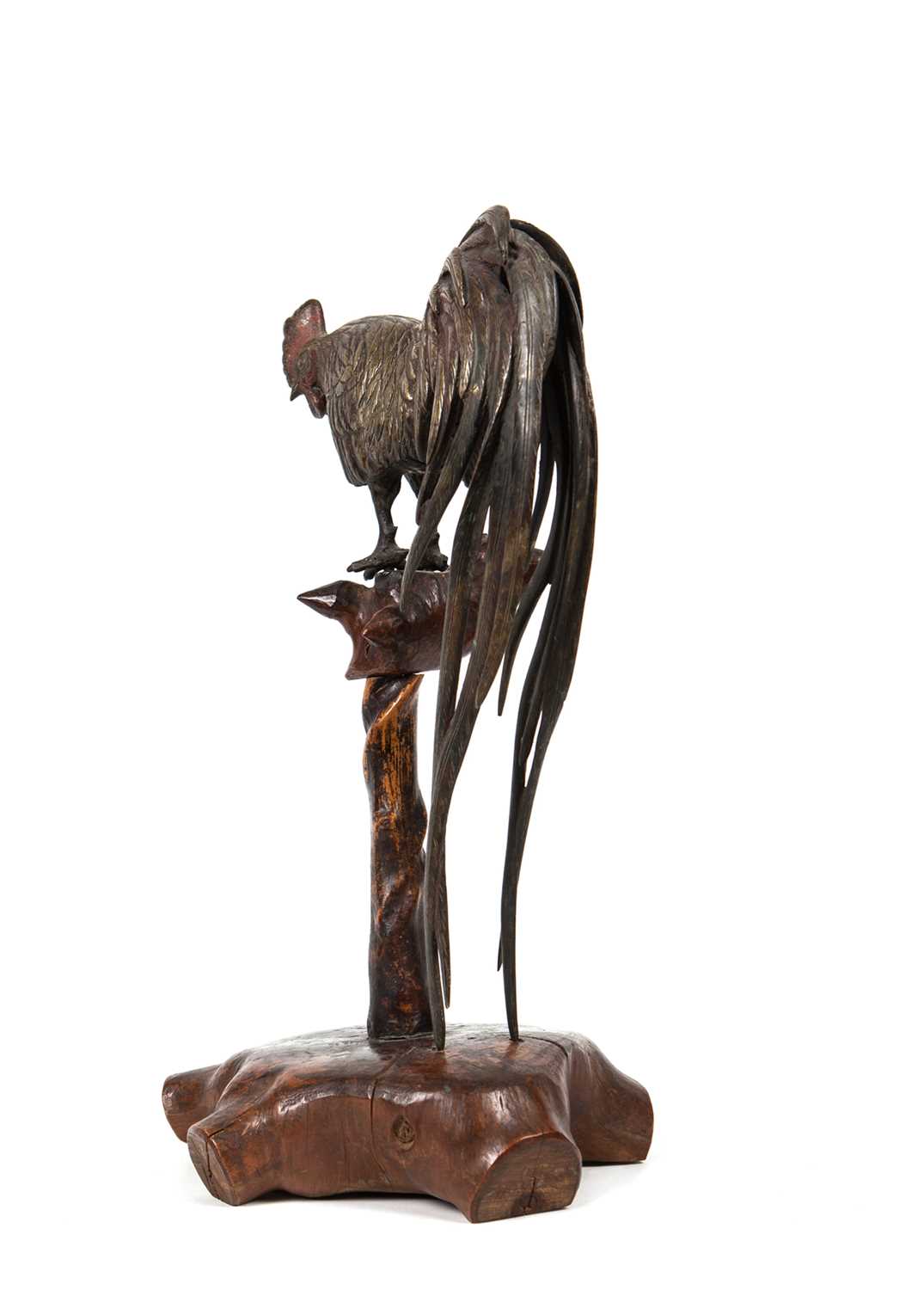 A MEIJI PERIOD JAPANESE BRONZE COCKEREL ON STAND - Image 2 of 14