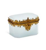 A 19TH CENTURY FRENCH OPALINE GLASS AND ORMOLU CASKET