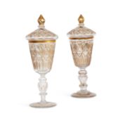 A PAIR OF 19TH CENTURY BOHEMIAN GLASS GOBLETS AND COVERS FOR THE PERSIAN MARKET