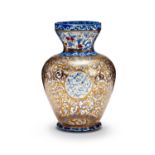 A PERSIAN STYLE PAINTED AND GILT DECORATED GLASS VASE