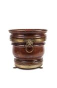 A 19TH CENTURY IRISH MAHOGANY BRASS BOUND CHAMPAGNE BUCKET