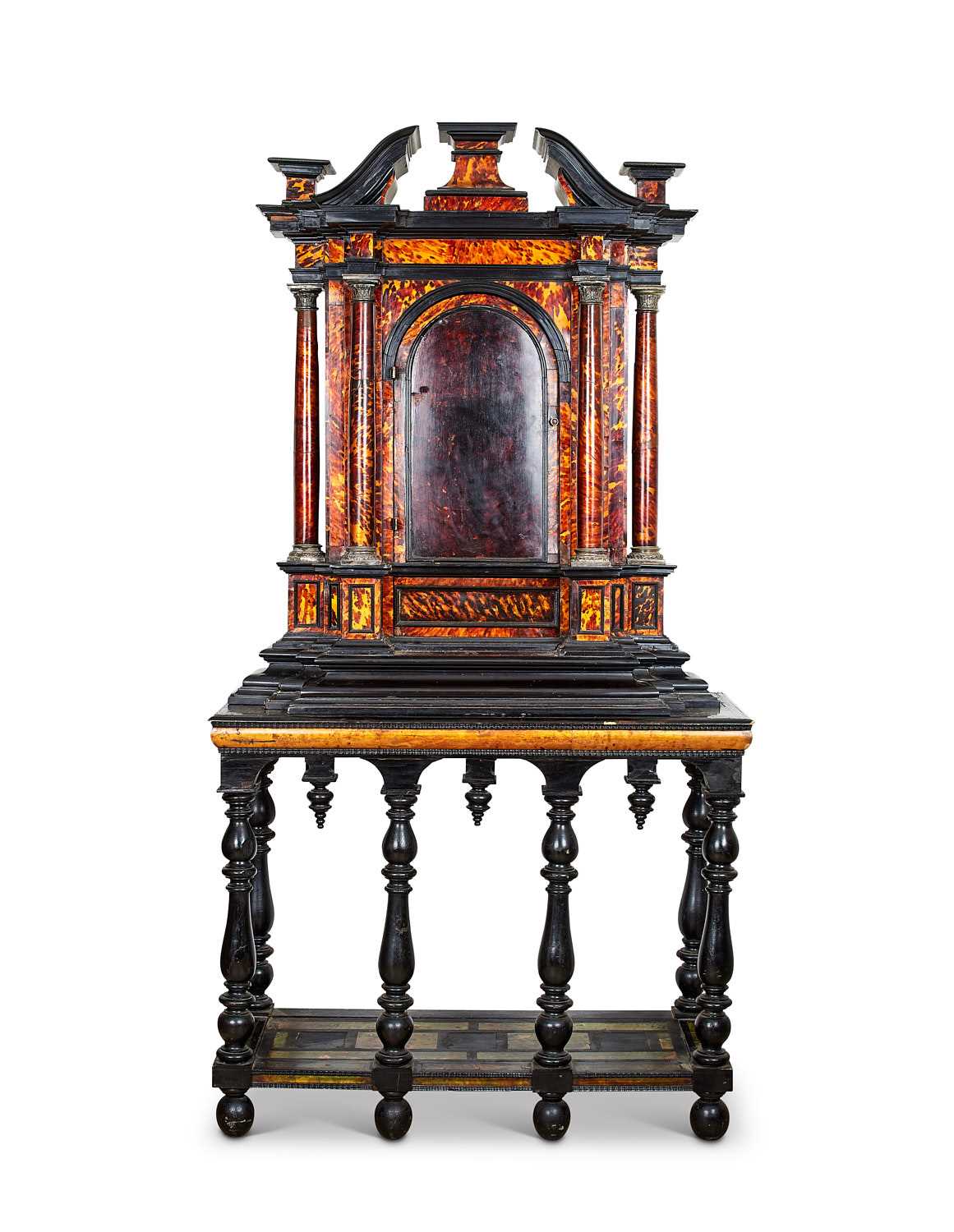 A LATE 17TH / EARLY 18TH CENTURY ITALIAN BAROQUE TORTOISESHELL CABINET ON LATER STAND