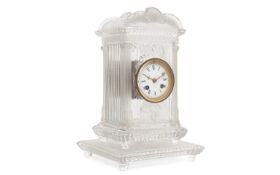 BACCARAT: A LATE 19TH CENTURY FROSTED AND CLEAR GLASS MANTEL CLOCK