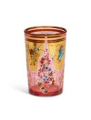 A 19TH CENTURY BOHEMIAN RUBY GLASS AND ENAMELLED BEAKER