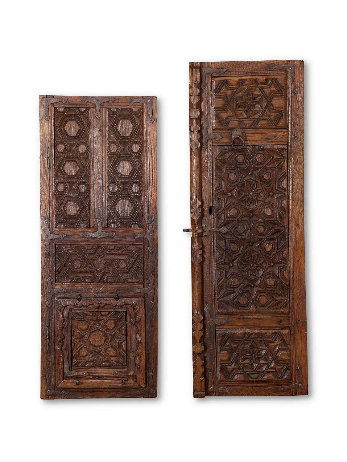 TWO 15TH CENTURY MAMLUK CARVED WOOD DOORS, EGYPT