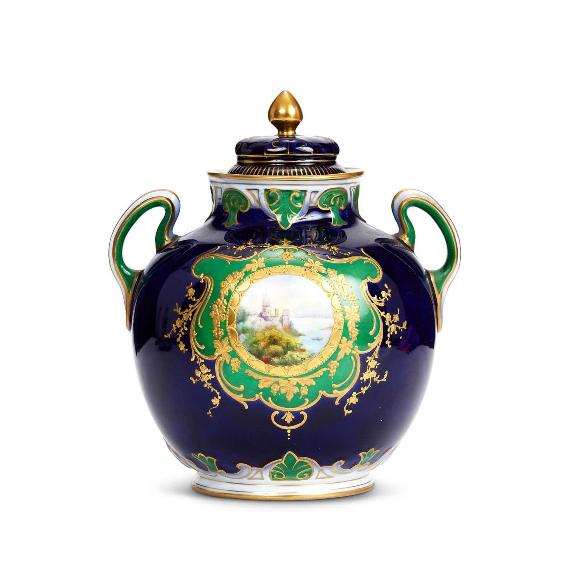 A LATE 19TH / EARLY 20TH CENTURY SEVRES STYLE PORCELAIN JAR AND COVER