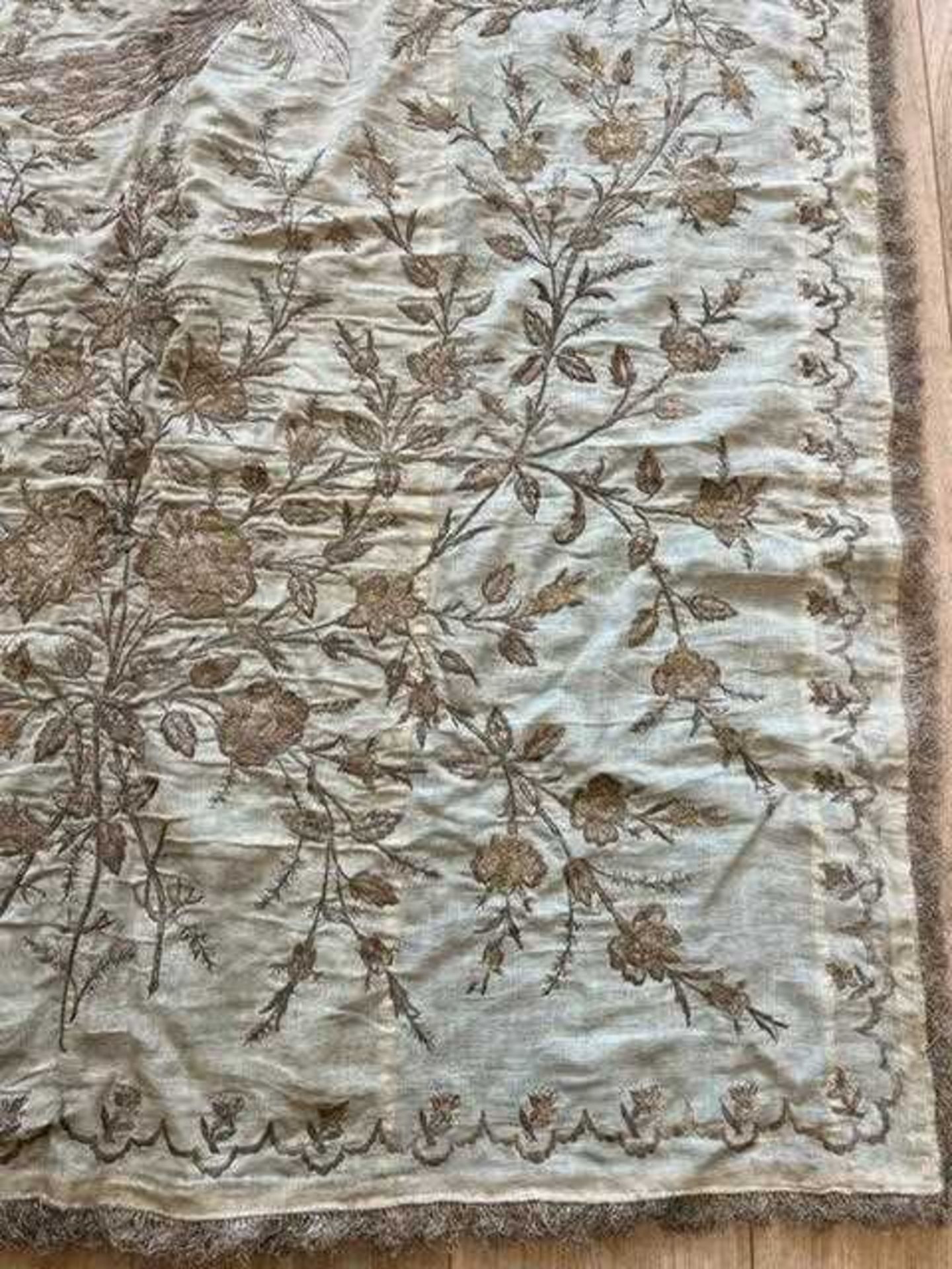 A 19TH CENTURY OTTOMAN GOLD AND SILVER THREAD EMBROIDERED BANNER - Image 2 of 18