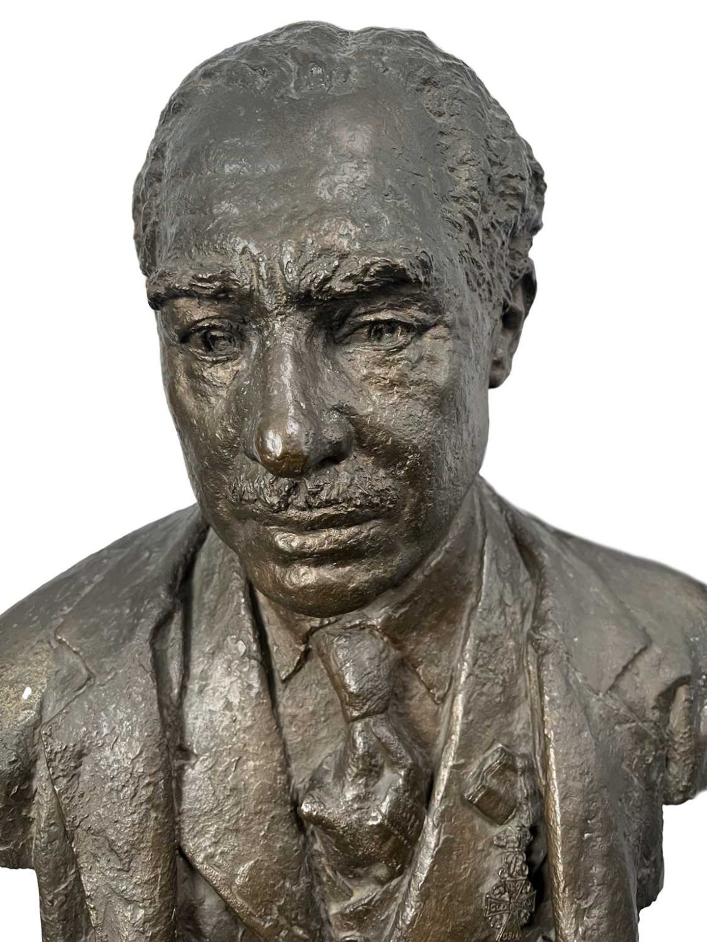 A 20TH CENTURY DANISH LIFE-SIZE BRONZE BUST OF A GENTLEMAN WITH MEDAL - Image 2 of 3