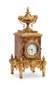 A LOUIS XVI STYLE ORMOLU, MARBLE AND PASTE SET MANTEL CLOCK