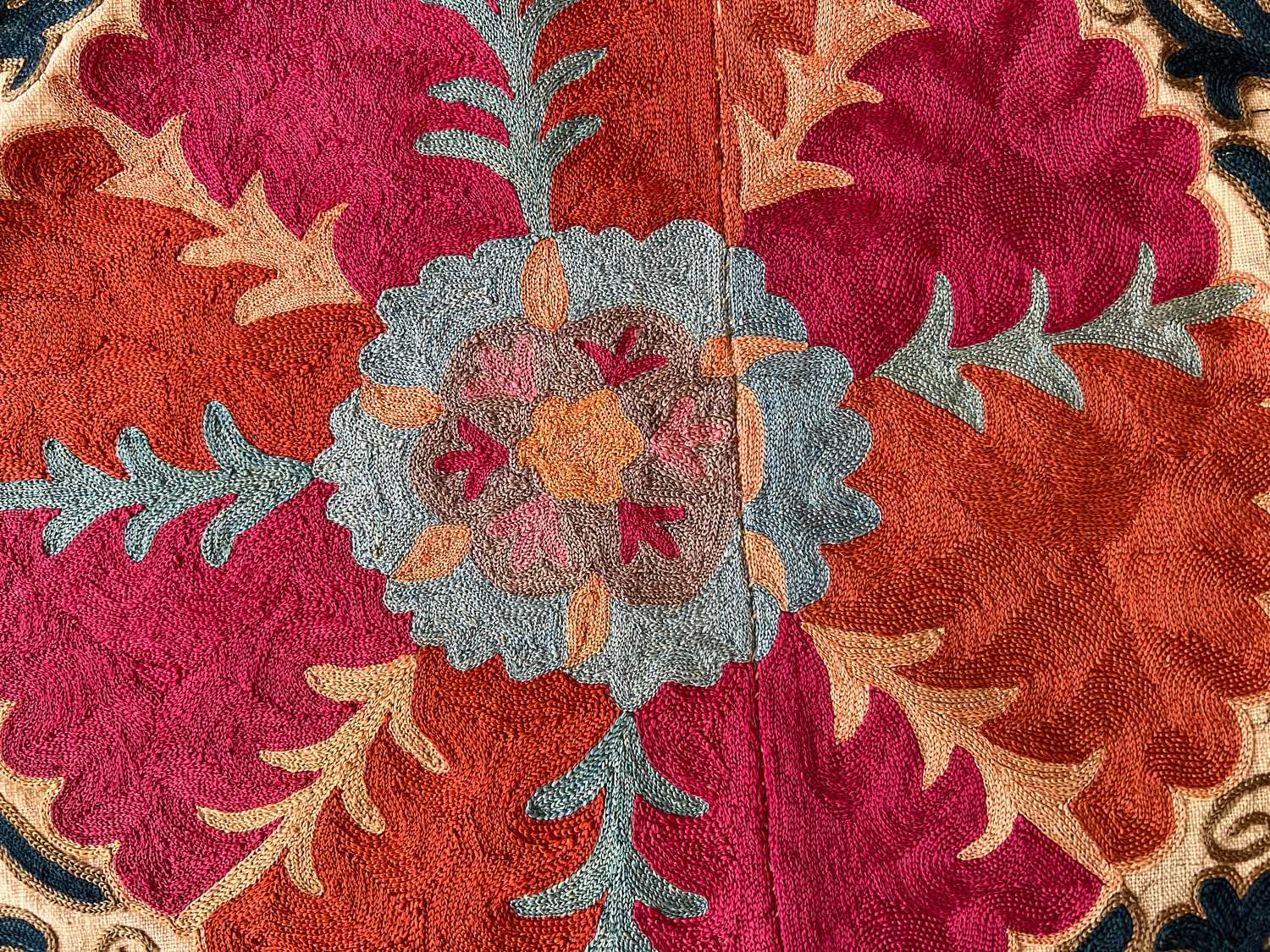 AN 18TH CENTURY EMBROIDERED SUZANI WALL HANGING TEXTILE - Image 7 of 7