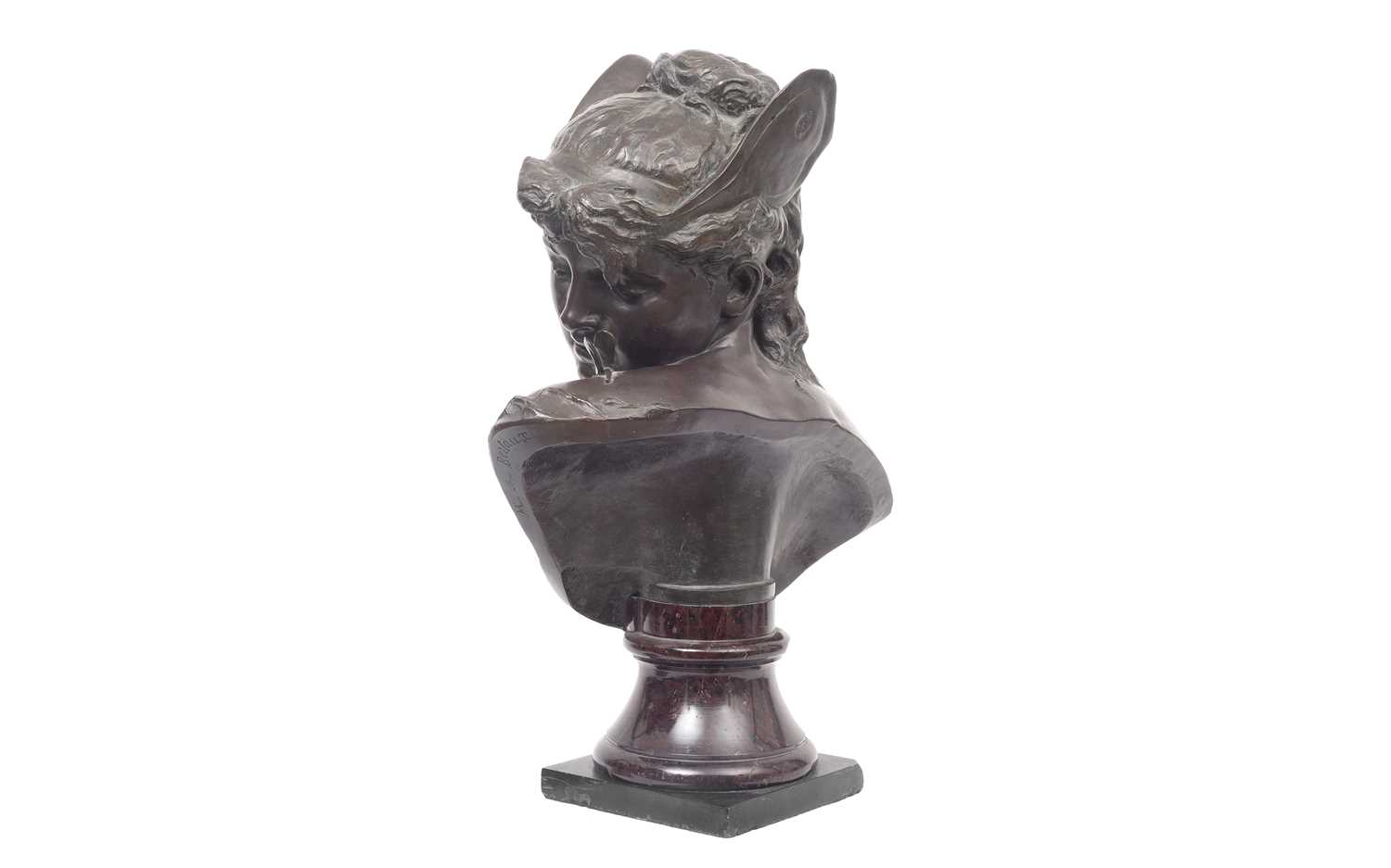HELENE BERTAUX (FRENCH, 1825-1909): A BRONZE BUST OF A GIRL WITH DRAGON FLY - Image 6 of 6