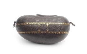 A PERISAN GOLD DAMASCENED STEEL BEGGING BOWL (KASHKUL), IRAN