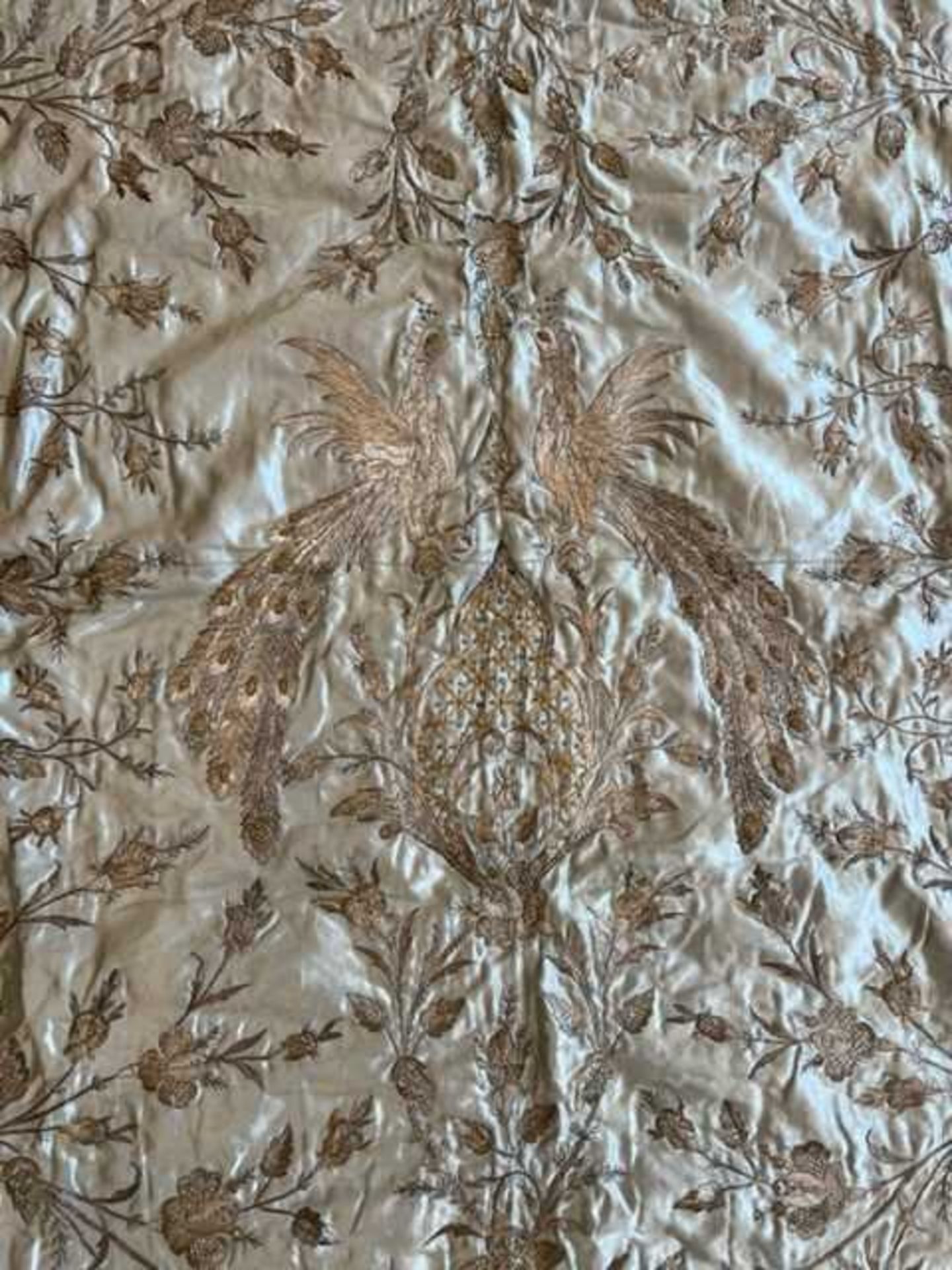 A 19TH CENTURY OTTOMAN GOLD AND SILVER THREAD EMBROIDERED BANNER - Image 5 of 18