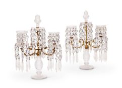 A PAIR OF REGENCY ORMOLU AND CUT GLASS CANDELABRA