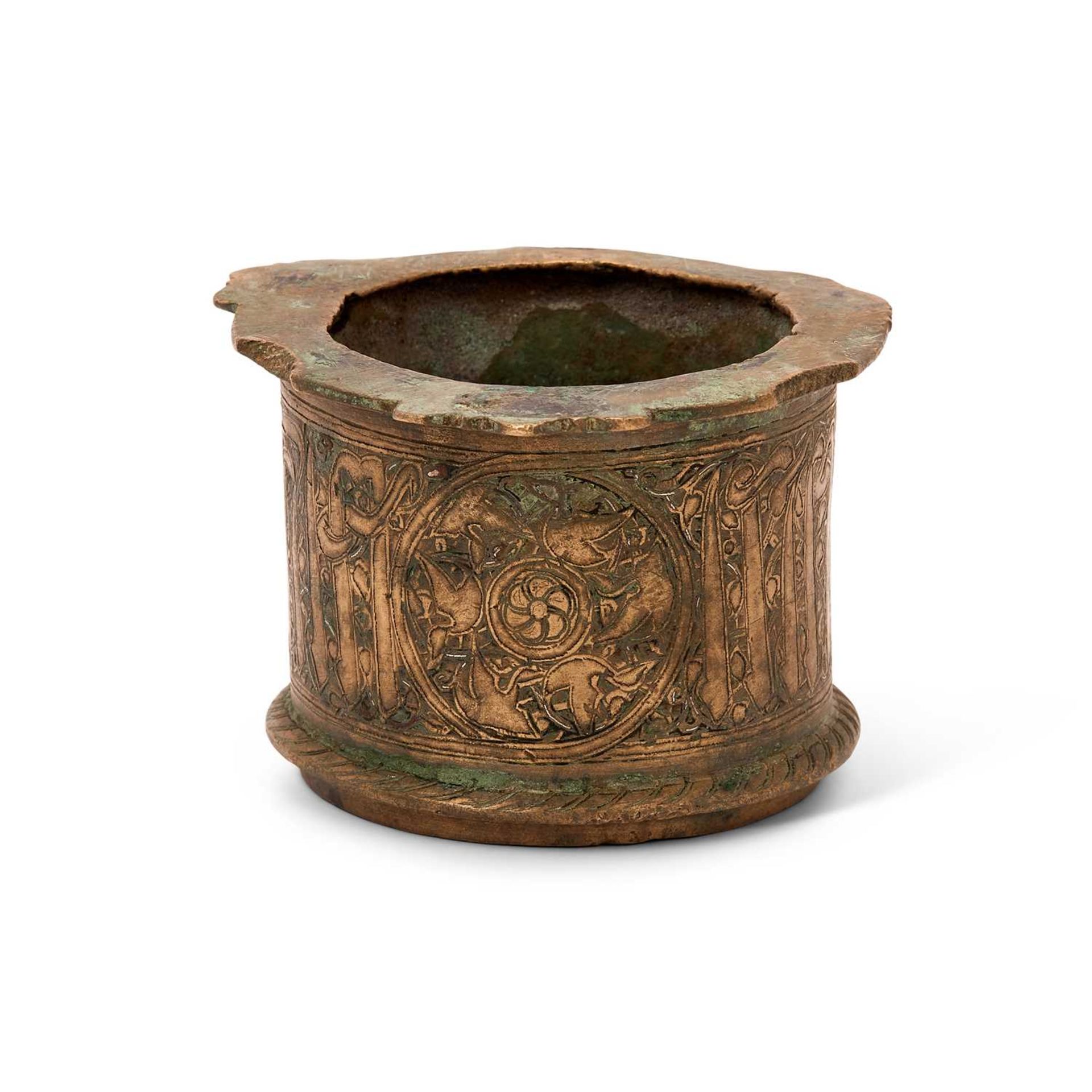 A MAMLUK STYLE SILVER INLAID BRONZE VESSEL